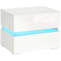 Noptieră cu lumină LED RGB încorporată, 2 sertare, 4 moduri de iluminare și 16 culori, din PAL, 60x39x47cm, Alb