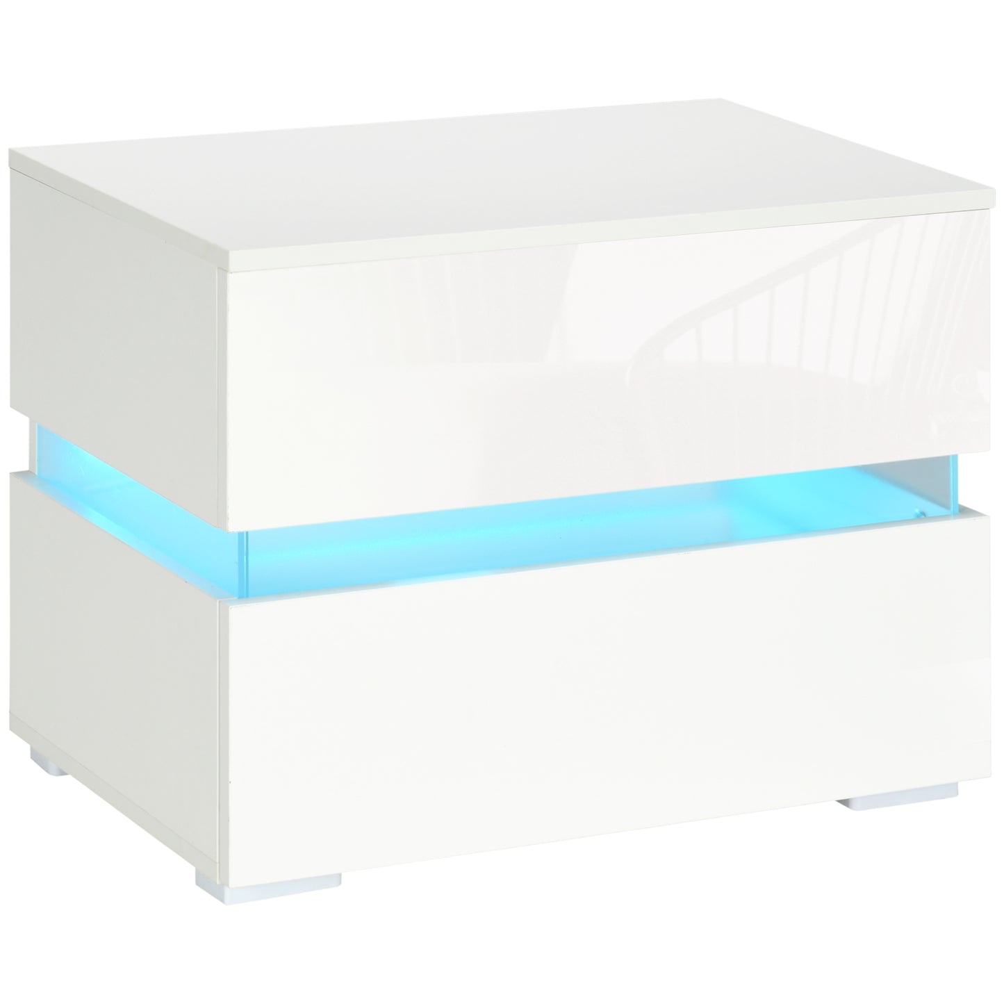 Noptieră cu lumină LED RGB încorporată, 2 sertare, 4 moduri de iluminare și 16 culori, din PAL, 60x39x47cm, Alb
