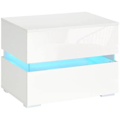 Noptieră cu lumină LED RGB încorporată, 2 sertare, 4 moduri de iluminare și 16 culori, din PAL, 60x39x47cm, Alb