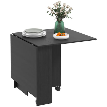 Masă pliabilă compactă cu 2 extensii pentru 6 persoane, cu rafturi și roți, negru