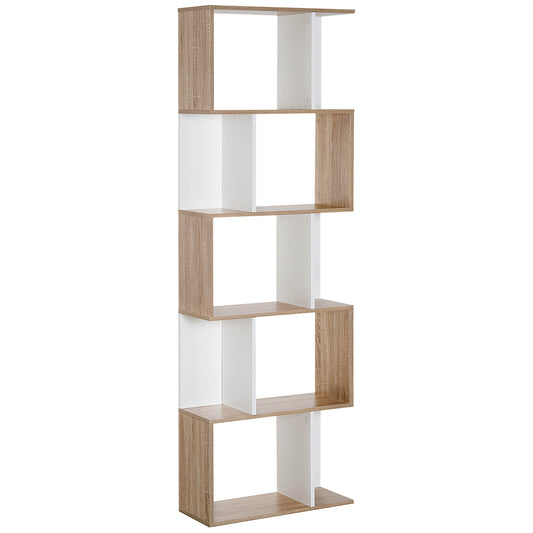 Bibliotecă de Perete Modernă cu 5 Rafturi, Design Vertical din Lemn, 60x24x184.5 cm, Alb