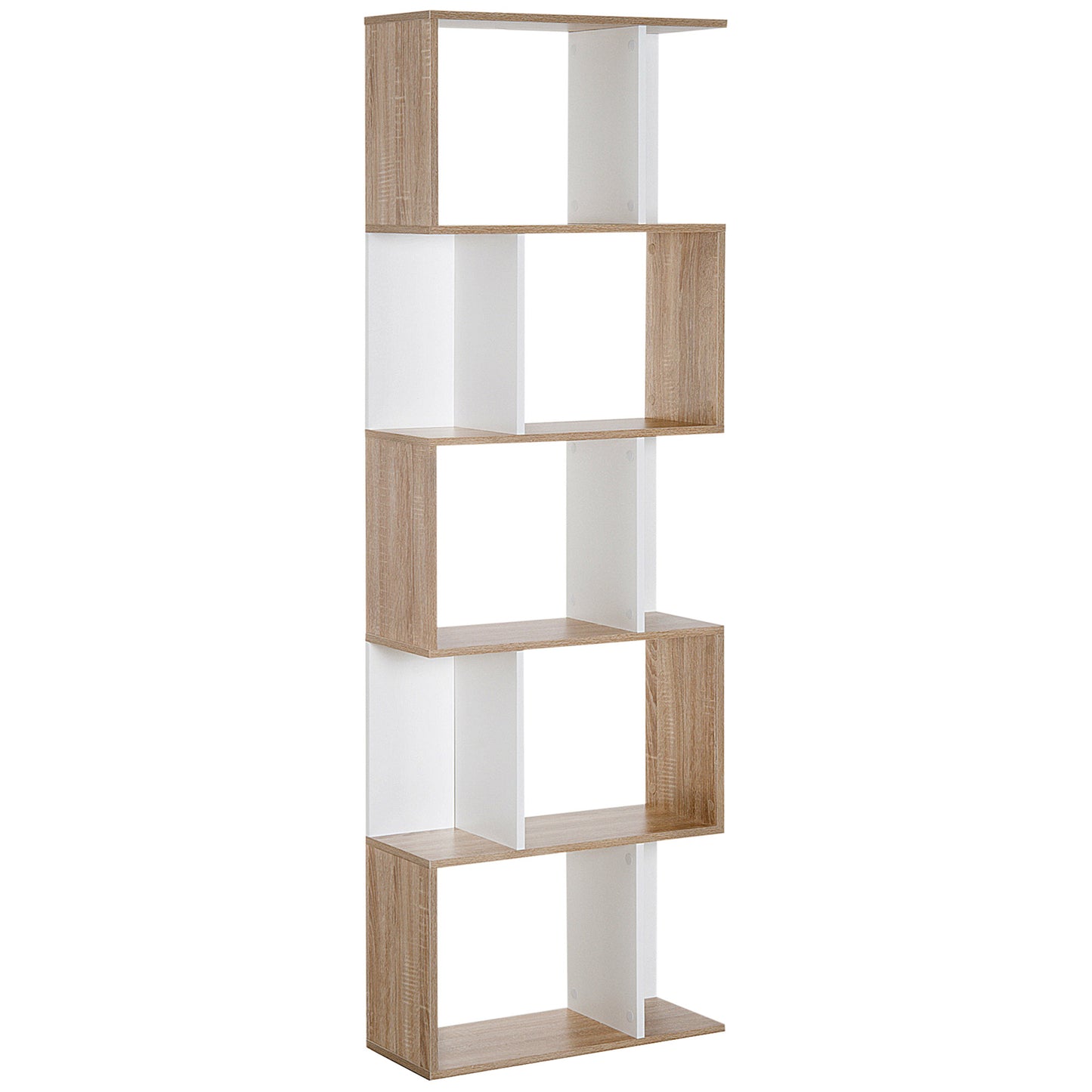 Bibliotecă de Perete Modernă cu 5 Rafturi, Design Vertical din Lemn, 60x24x184.5 cm, Alb