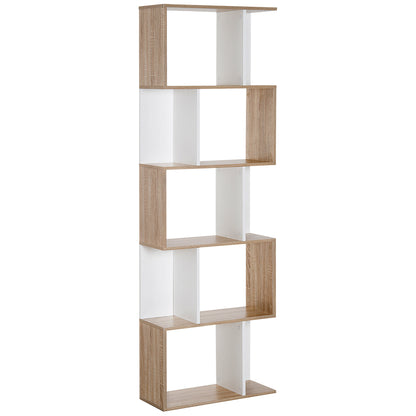 Bibliotecă de Perete Modernă cu 5 Rafturi, Design Vertical din Lemn, 60x24x184.5 cm, Alb