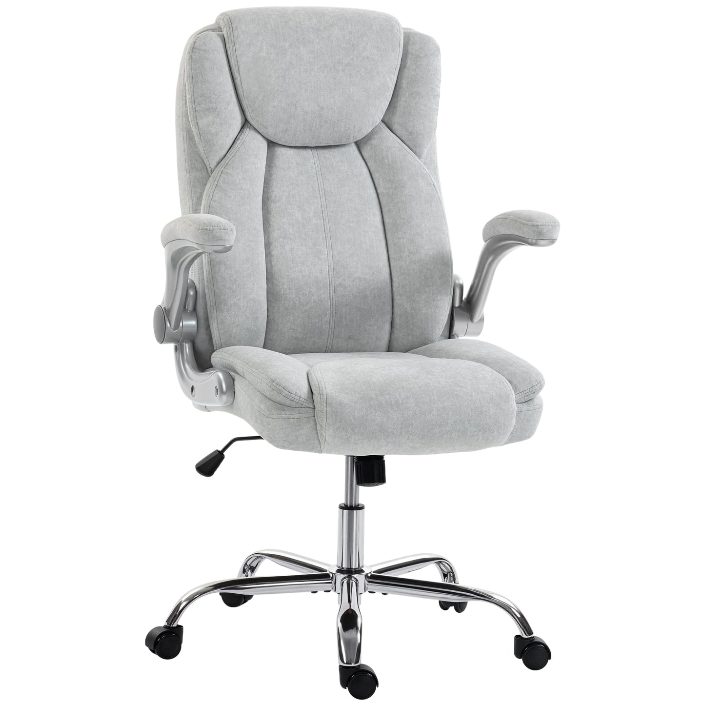 Scaun Ergonomic , Spătar Înalt, Tapițat în Catifea Imprimată, Cotiere Rabatabile, Alb Crem