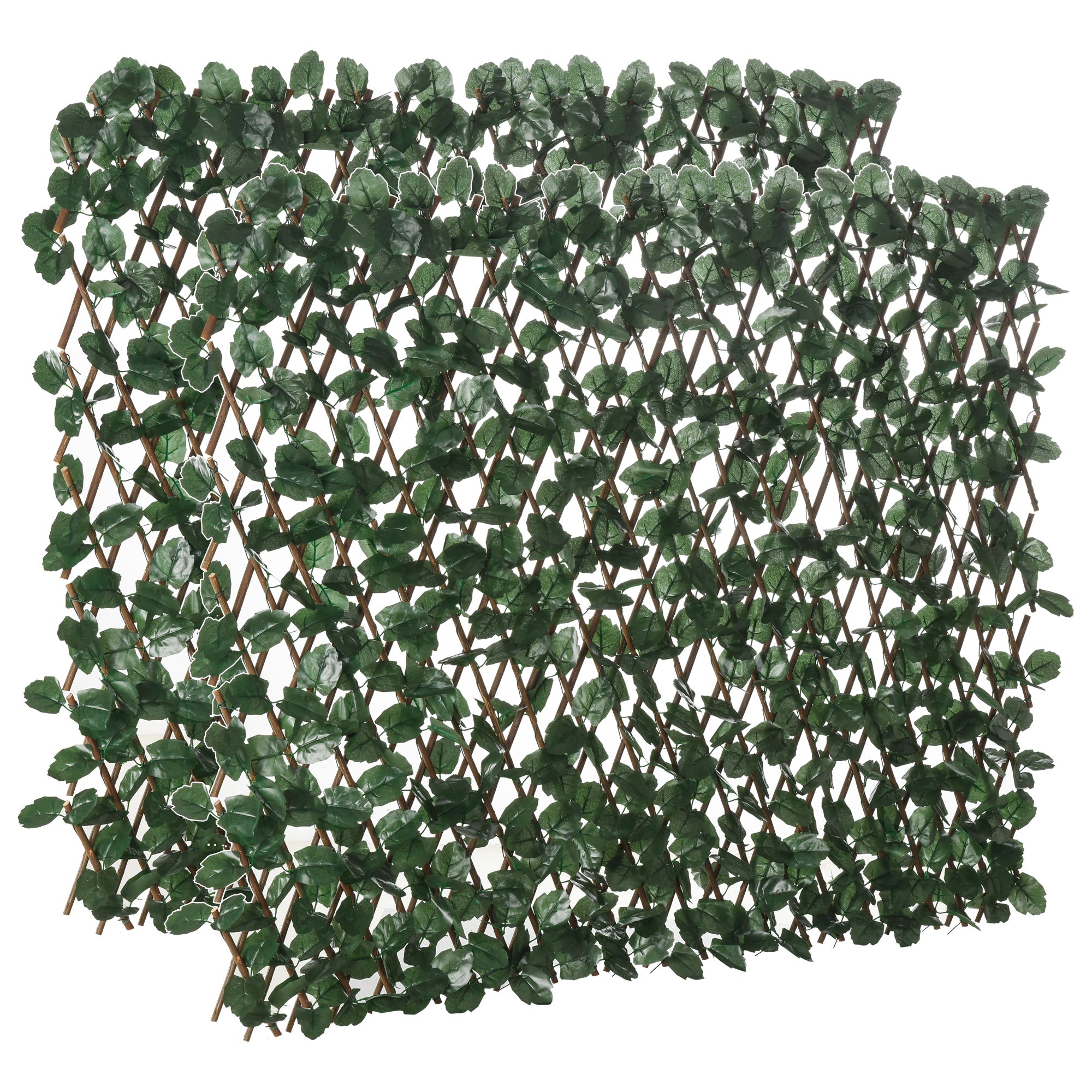 Gard viu artificial cu 2 secțiuni, format din 356 frunze de iederă, din poliester și ratan, 200x100 cm, verde și maro