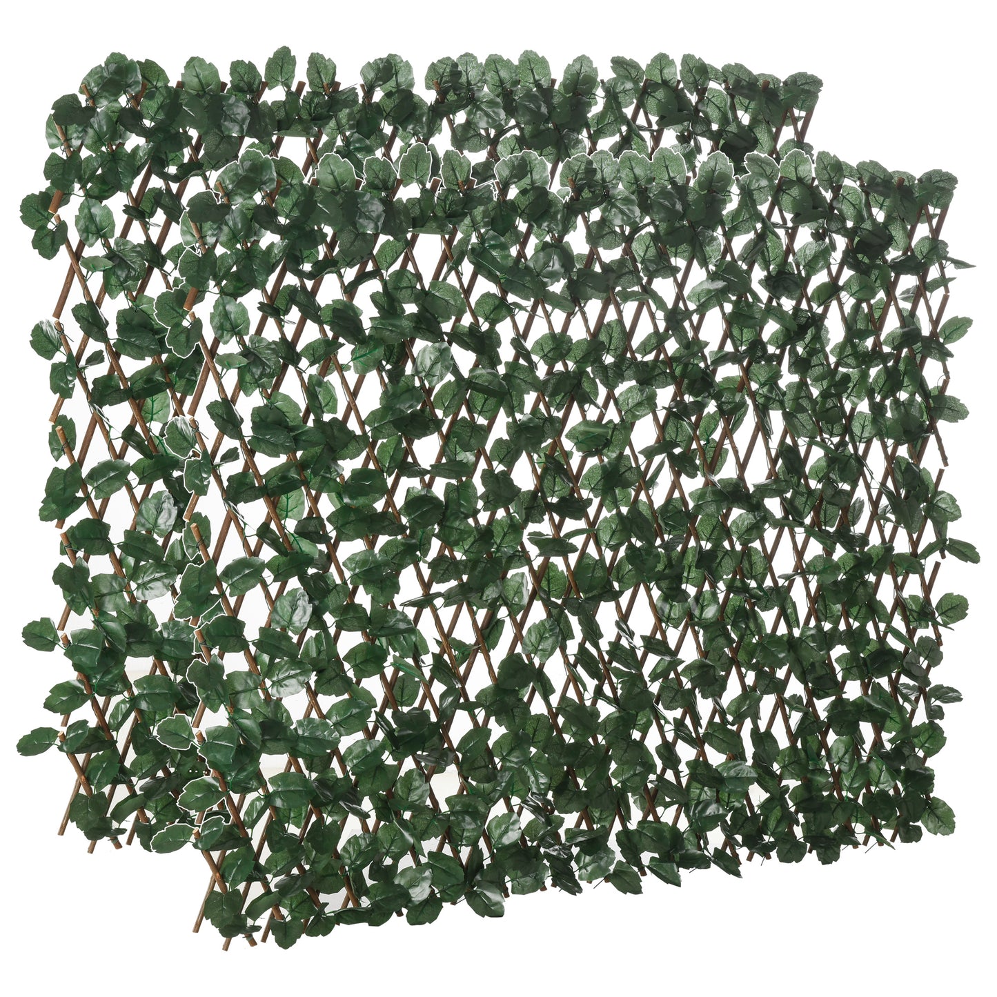 Gard viu artificial cu 2 secțiuni, format din 356 frunze de iederă, din poliester și ratan, 200x100 cm, verde și maro