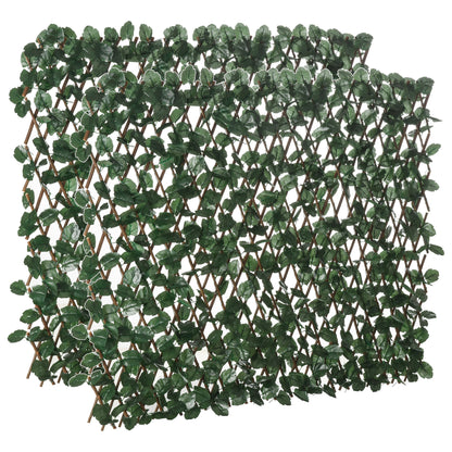 Gard viu artificial cu 2 secțiuni, format din 356 frunze de iederă, din poliester și ratan, 200x100 cm, verde și maro