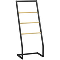 Suport pentru prosoape cu 4 bare din oțel și bambus, 40.5x28x98cm, negru și culoare lemn