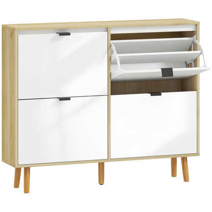 Dulap Slim Modern pentru Pantofi cu 4 Sertare Rabatabile, Capacitate 20 Perechi de Pantofi, 105x24x92.5 cm, Alb