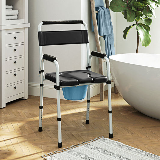 Scaun WC Pliabil și Reglabil cu Brațe și Spătar, din Oțel și Piele PU, 52.5x46x81.5-97 cm, Negru