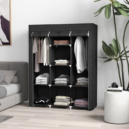 Dulap din Material Textil cu Bază Înălțată, 8 Rafturi și 2 Bare, 125x43x162.5 cm, Gri Închis