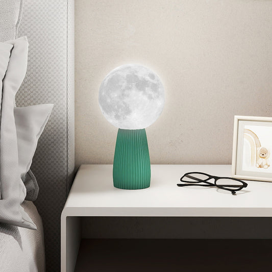 Lampă de Masă în Formă de Lună cu 3 Culori și 10 Niveluri de Luminozitate, din ABS, Ø15x28 cm, Alb și Verde Închis