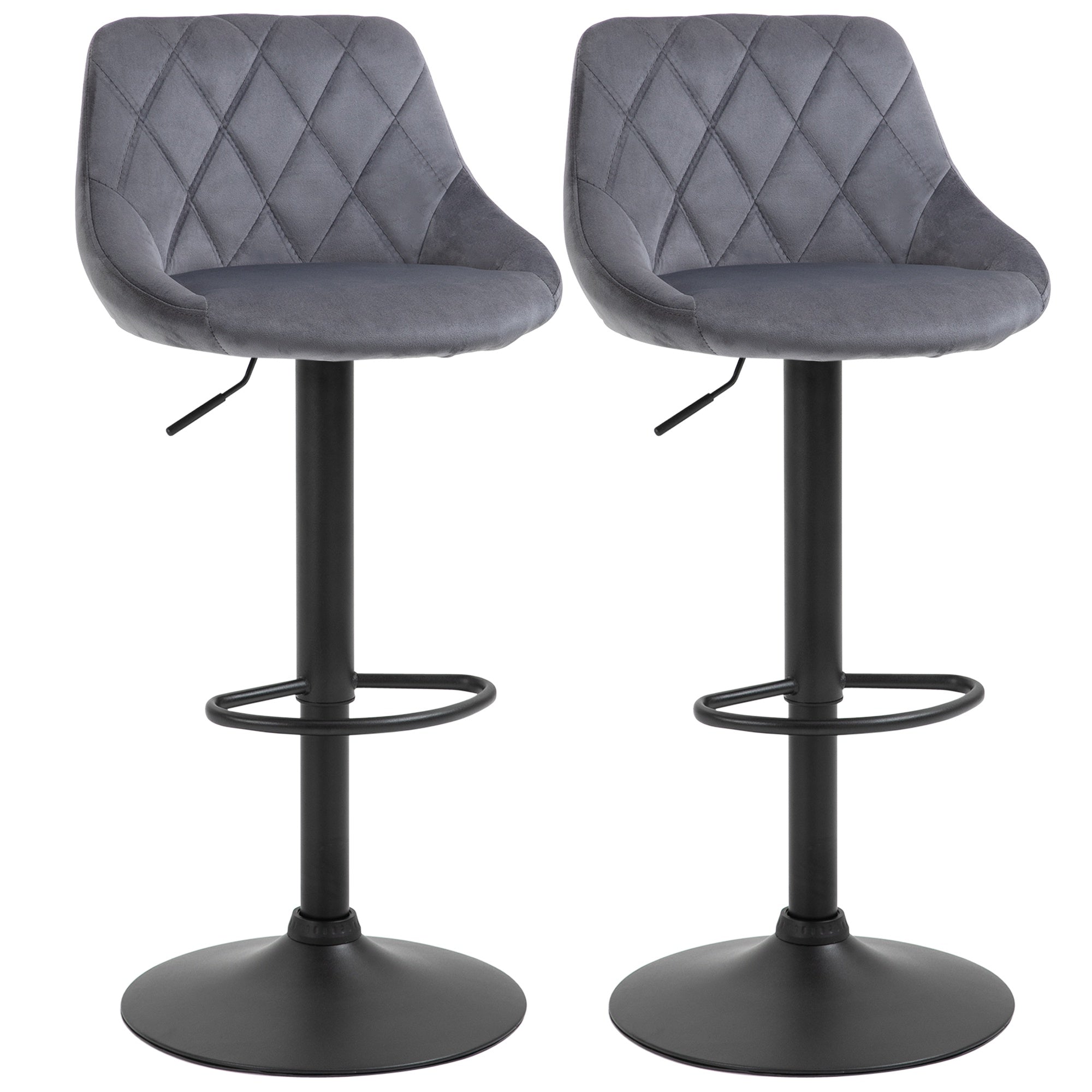 Scaune Bar x2 – Pivotante, Gri Catifelat, inaltime Reglabila