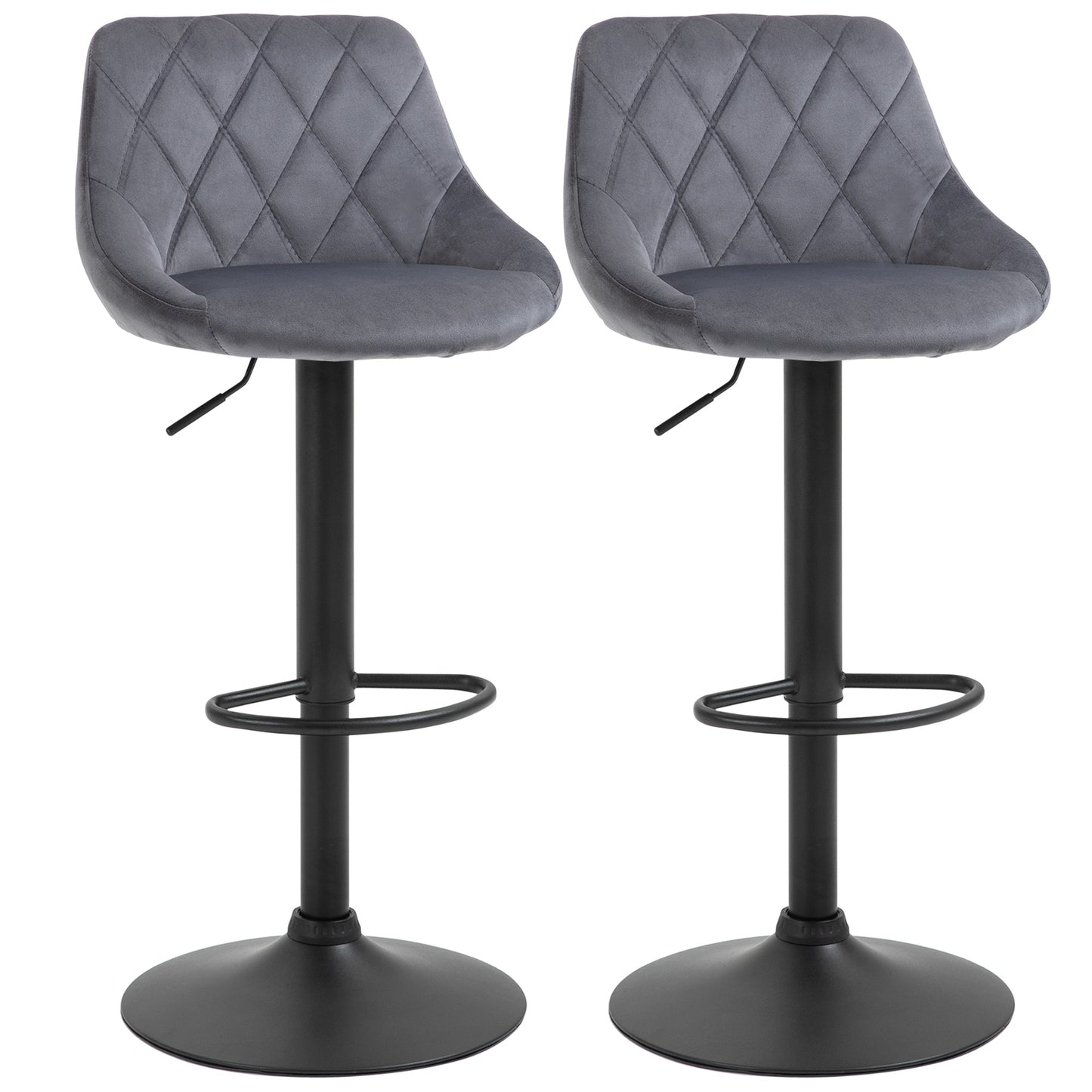 Scaune Bar x2 – Pivotante, Gri Catifelat, inaltime Reglabila