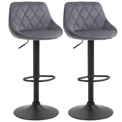 Scaune Bar x2 – Pivotante, Gri Catifelat, inaltime Reglabila