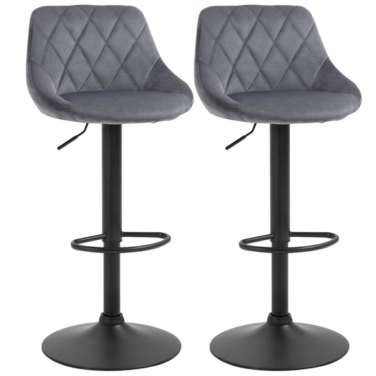 Scaune Bar x2 – Pivotante, Gri Catifelat, inaltime Reglabila