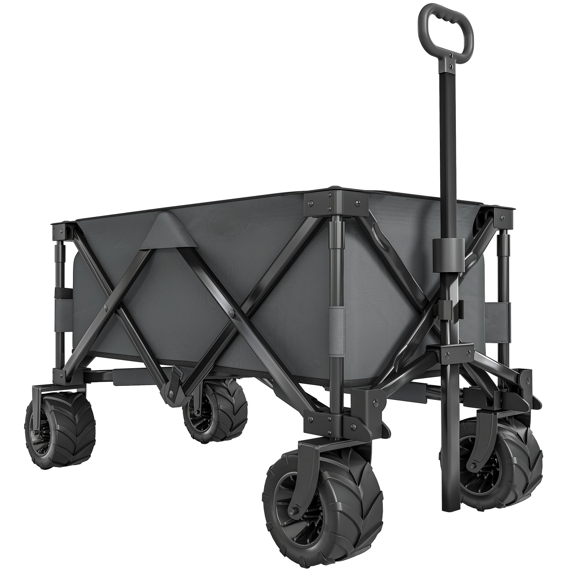 Cărucior de grădină, sarcină maximă 70kg, cu mâner telescopic, din metal și material Oxford, 108x55 cm, gri