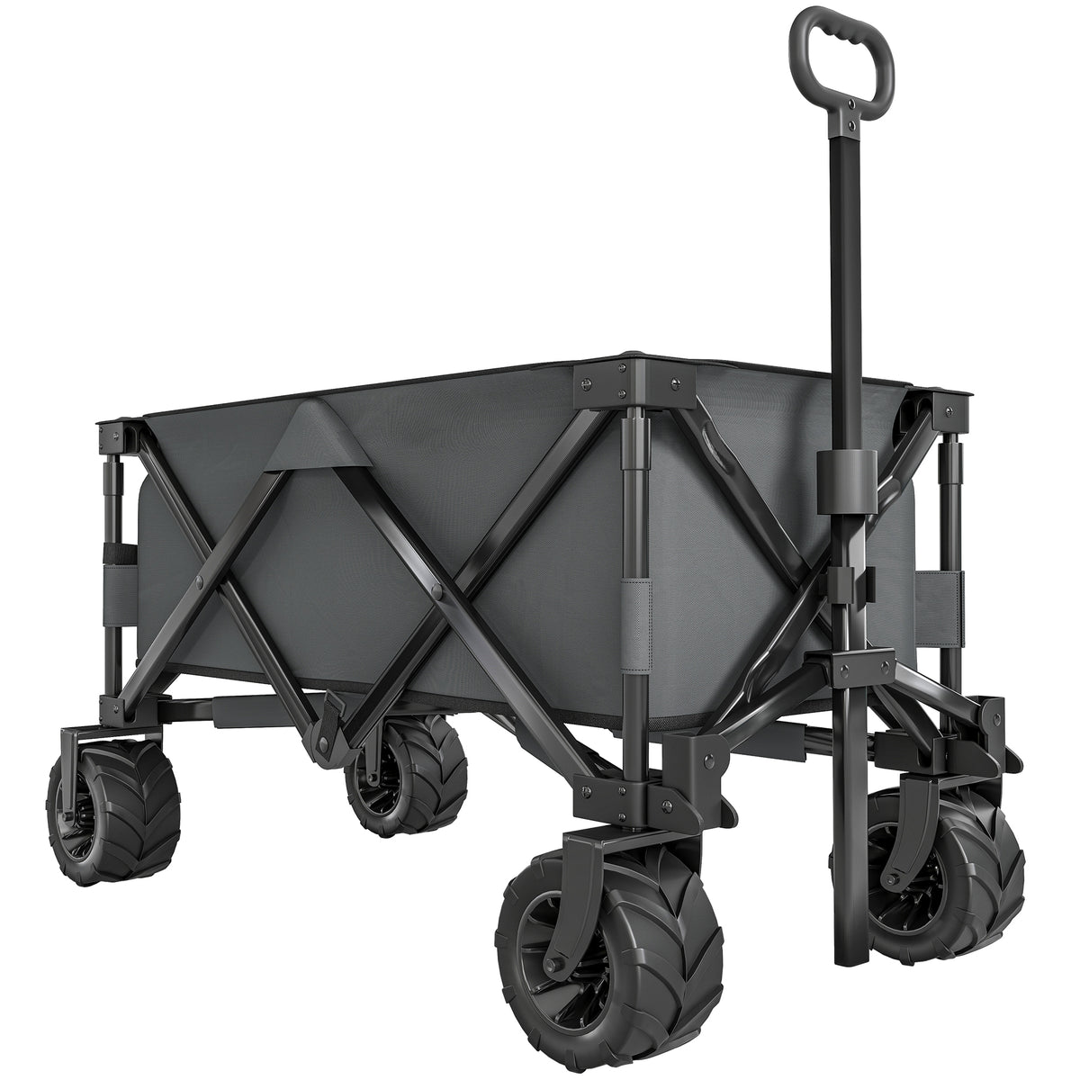 Cărucior de grădină, sarcină maximă 70kg, cu mâner telescopic, din metal și material Oxford, 108x55 cm, gri