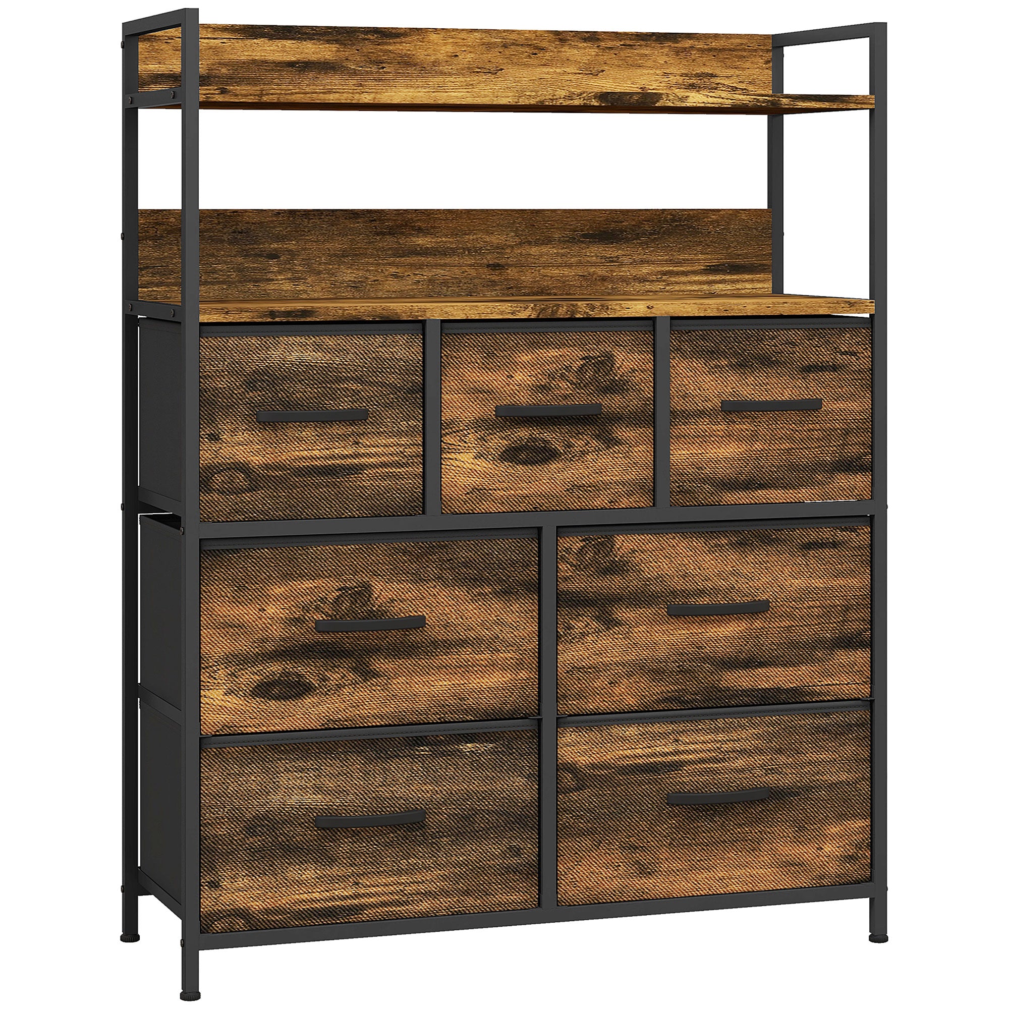 Comodă cu 7 Sertare Detașabile cu 2 Rafturi Industrial din Lemn și Oțel, 79x29x101 cm, Maro și Negru
