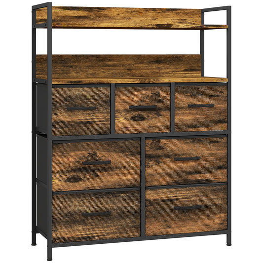 Comodă cu 7 Sertare Detașabile cu 2 Rafturi Industrial din Lemn și Oțel, 79x29x101 cm, Maro și Negru