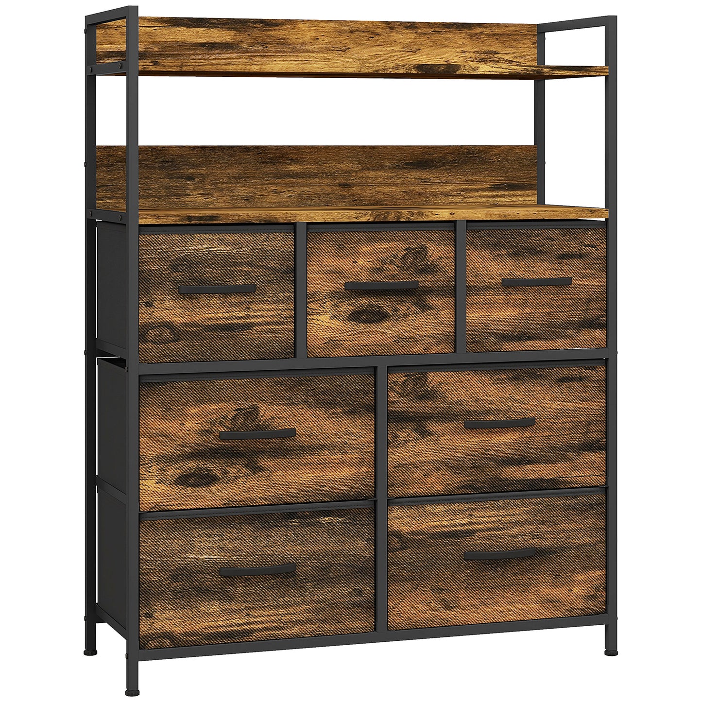 Comodă cu 7 Sertare Detașabile cu 2 Rafturi Industrial din Lemn și Oțel, 79x29x101 cm, Maro și Negru