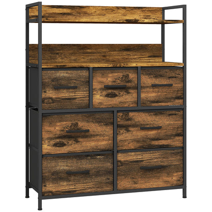 Comodă cu 7 Sertare Detașabile cu 2 Rafturi Industrial din Lemn și Oțel, 79x29x101 cm, Maro și Negru