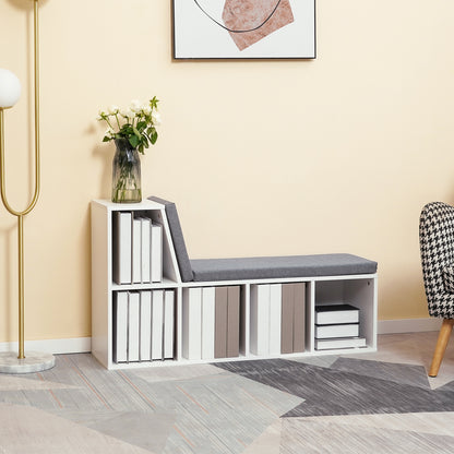 Bibliotecă cu 5 Rafturi Deschise și 2 Perne, Mobilier Modern din Lemn, pentru Living, Dormitor și Birou, Gri Alb