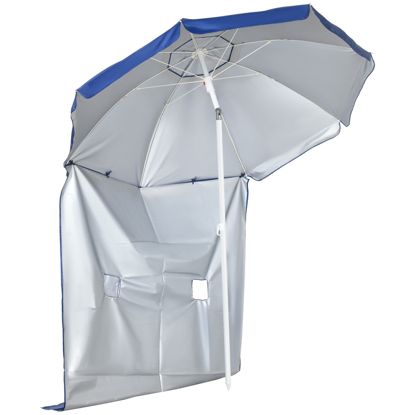 Umbrelă de Plajă cu Acoperiș Înclinabil la 45°, Ferestre și 2 Buzunare, Ø191x211 cm, Albastru