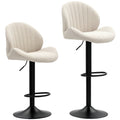 Set 2 Scaune de Bar tip Scoică cu Suport pentru Picioare, din Material Textil cu Efect de Catifea, 48x50x94-115 cm, Negru și Bej