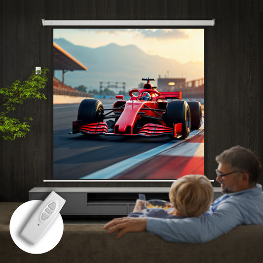Ecran Proiector Motorizat de 120" cu Telecomandă, din Plastic și Metal, 236,5x8x236,5 cm, Alb