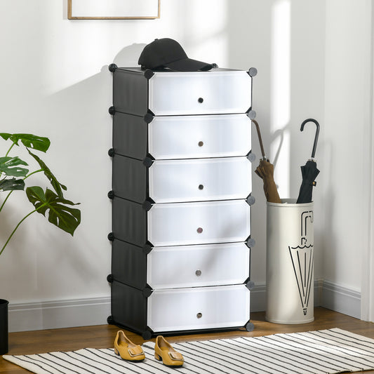 Mobilier pentru incaltaminte modular, 6 cuburi 49x36.5x108 cm din plastic PP si otel, Negru