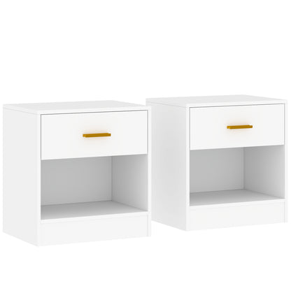 Set de 2 noptiere moderne din lemn cu sertar și raft deschis, 39x28x41 cm, alb