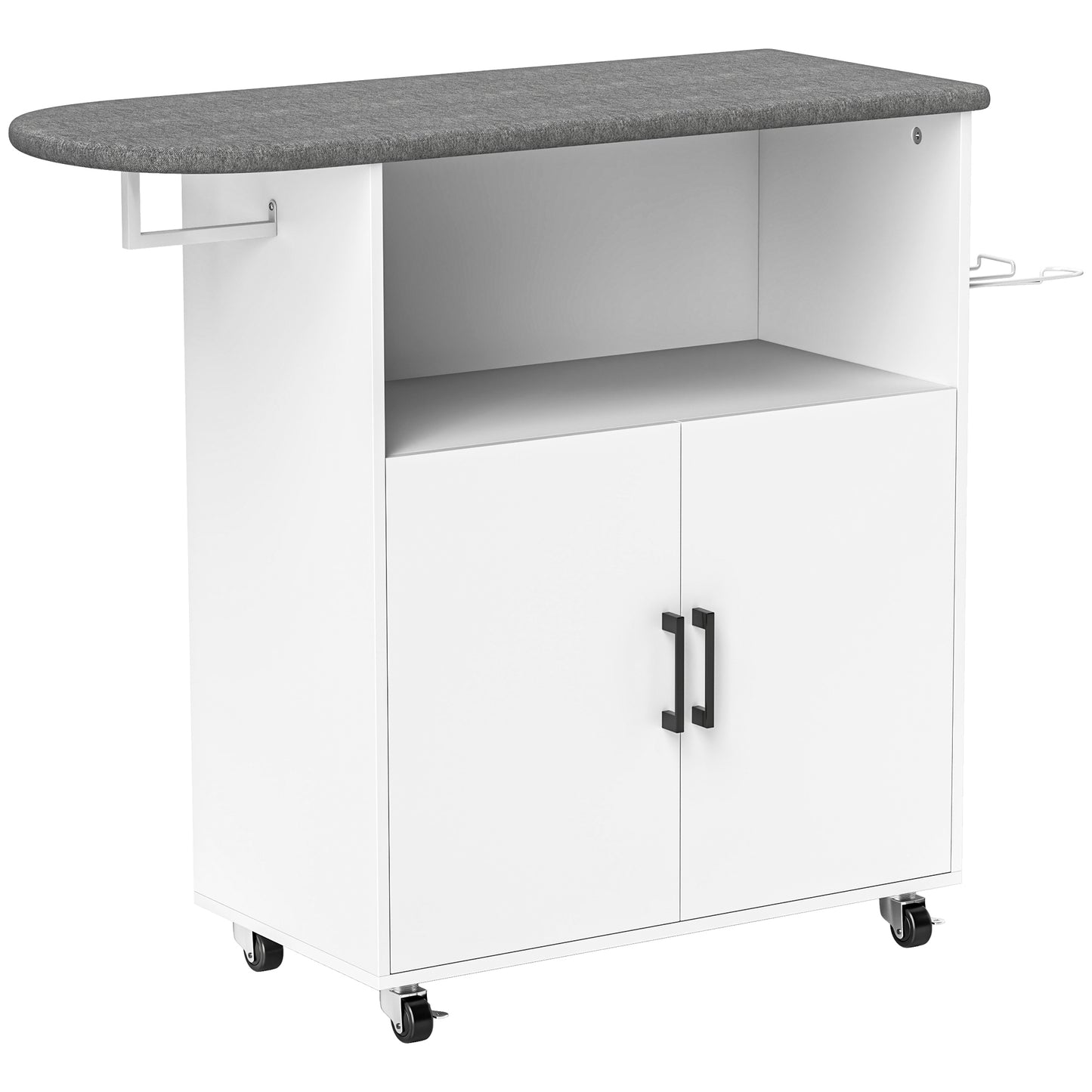 Dulap Mobil pentru Călcat cu 2 Uși și Spațiu Deschis, 125x43.5x102.5 cm, Alb