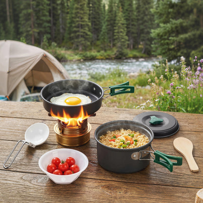 Set Vase Camping , Kit 8 Piese Ultraușor, Mânere Anti-Arsură, Gri