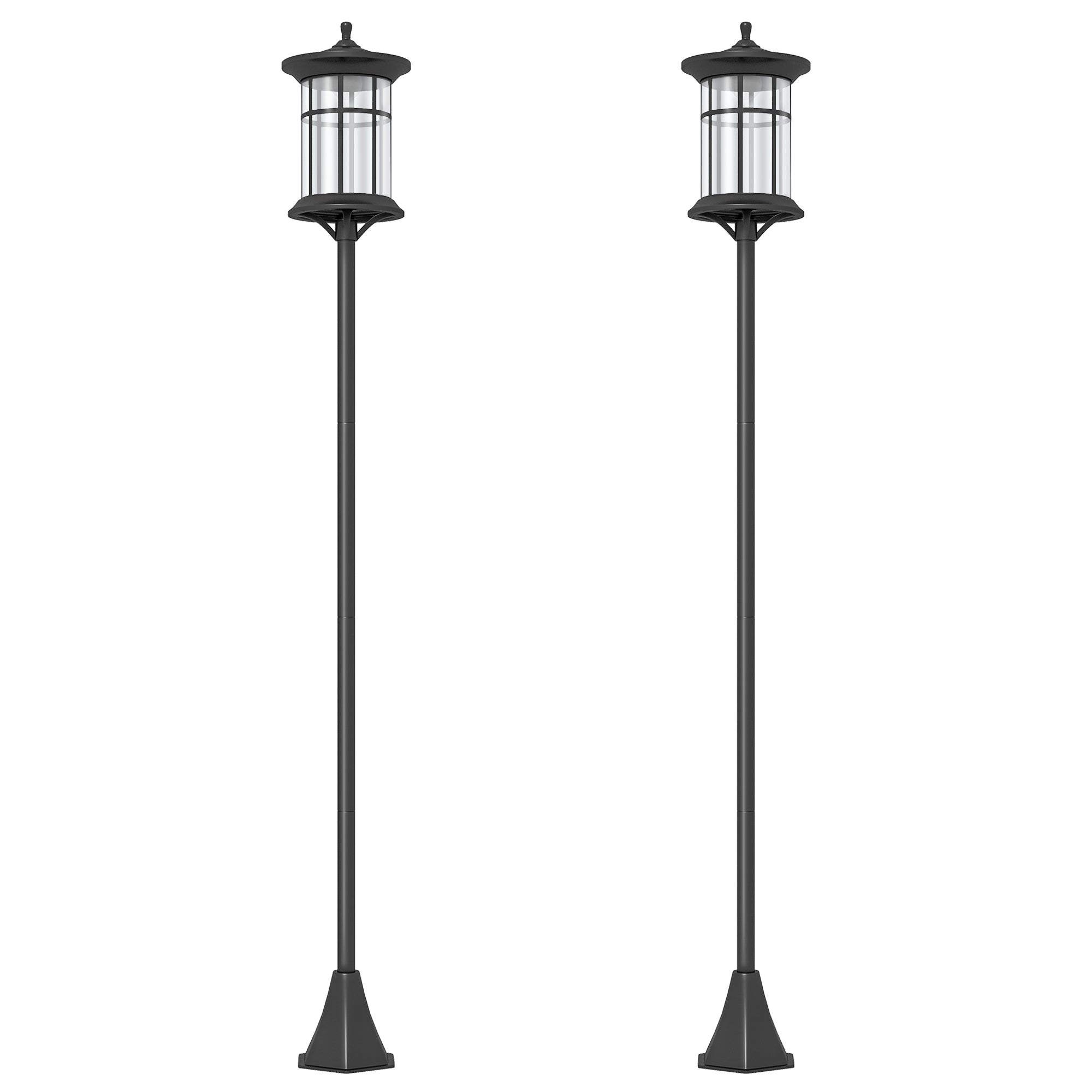 Set 2 Lămpi Solare cu Autonomie de 6h și Fixare în Sol, din Oțel Inoxidabil și ABS, 23,5x23,5x184 cm, Negru