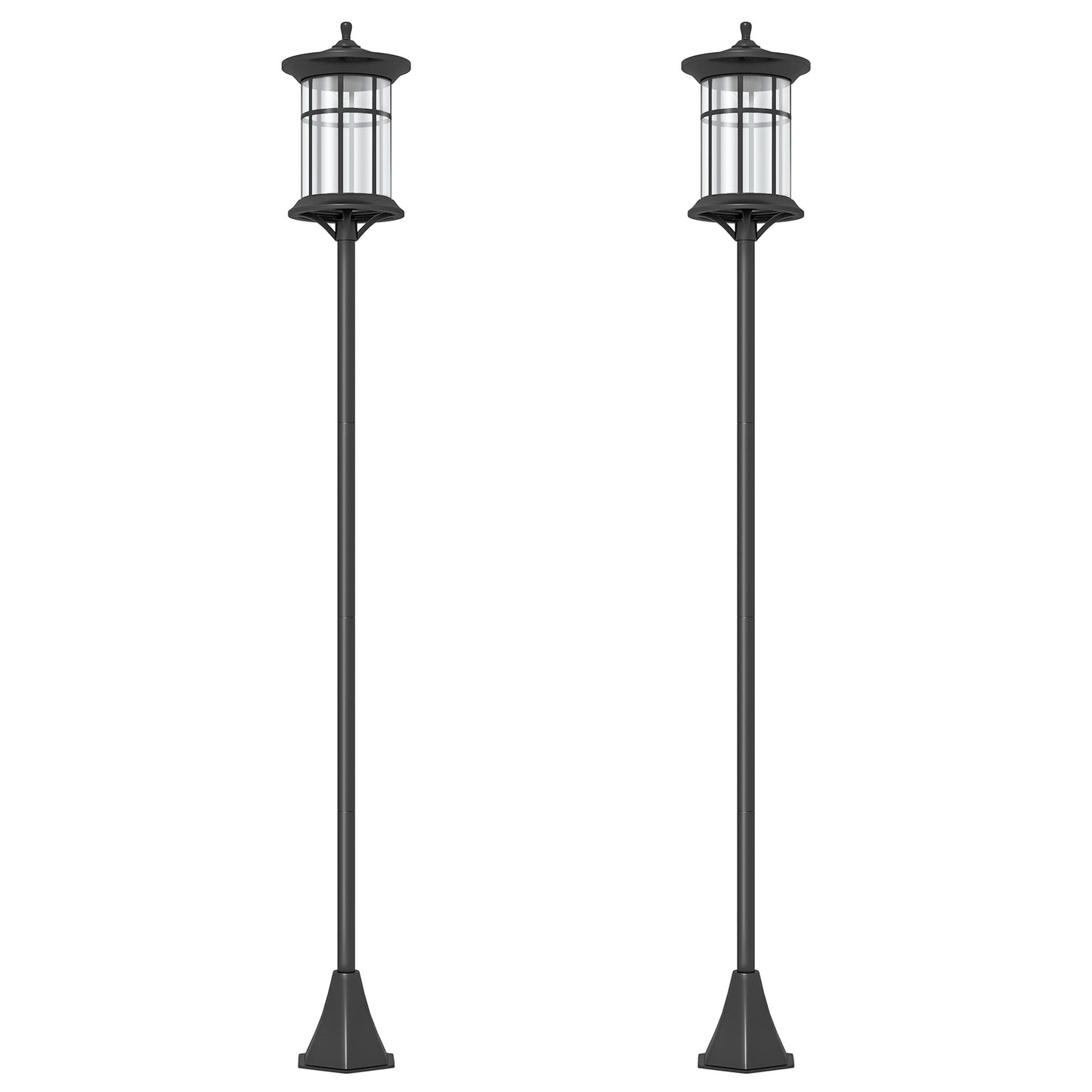 Set 2 Lămpi Solare cu Autonomie de 6h și Fixare în Sol, din Oțel Inoxidabil și ABS, 23,5x23,5x184 cm, Negru