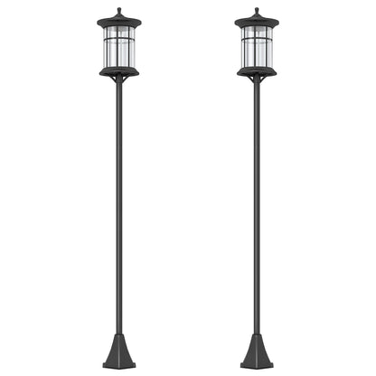Set 2 Lămpi Solare cu Autonomie de 6h și Fixare în Sol, din Oțel Inoxidabil și ABS, 23,5x23,5x184 cm, Negru