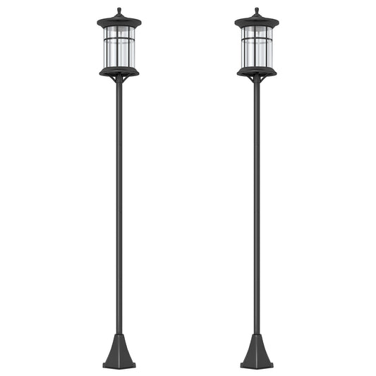 Set 2 Lămpi Solare cu Autonomie de 6h și Fixare în Sol, din Oțel Inoxidabil și ABS, 23,5x23,5x184 cm, Negru