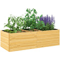 Jardinieră de exterior din lemn de molid împărțită în 3 zone, cu strat din material textil nețesut, 140x60x40 cm