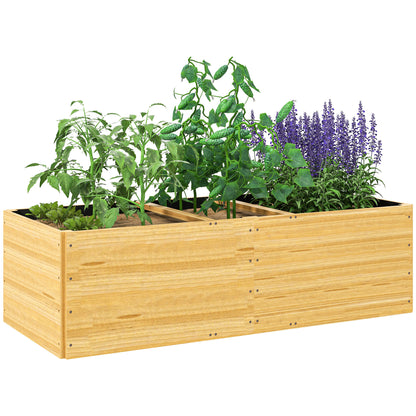 Jardinieră de exterior din lemn de molid împărțită în 3 zone, cu strat din material textil nețesut, 140x60x40 cm