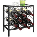 Suport pentru Sticle de Vin cu Blat din Sticlă Securizată și Cadru din Oțel, 41x22x41 cm, Negru