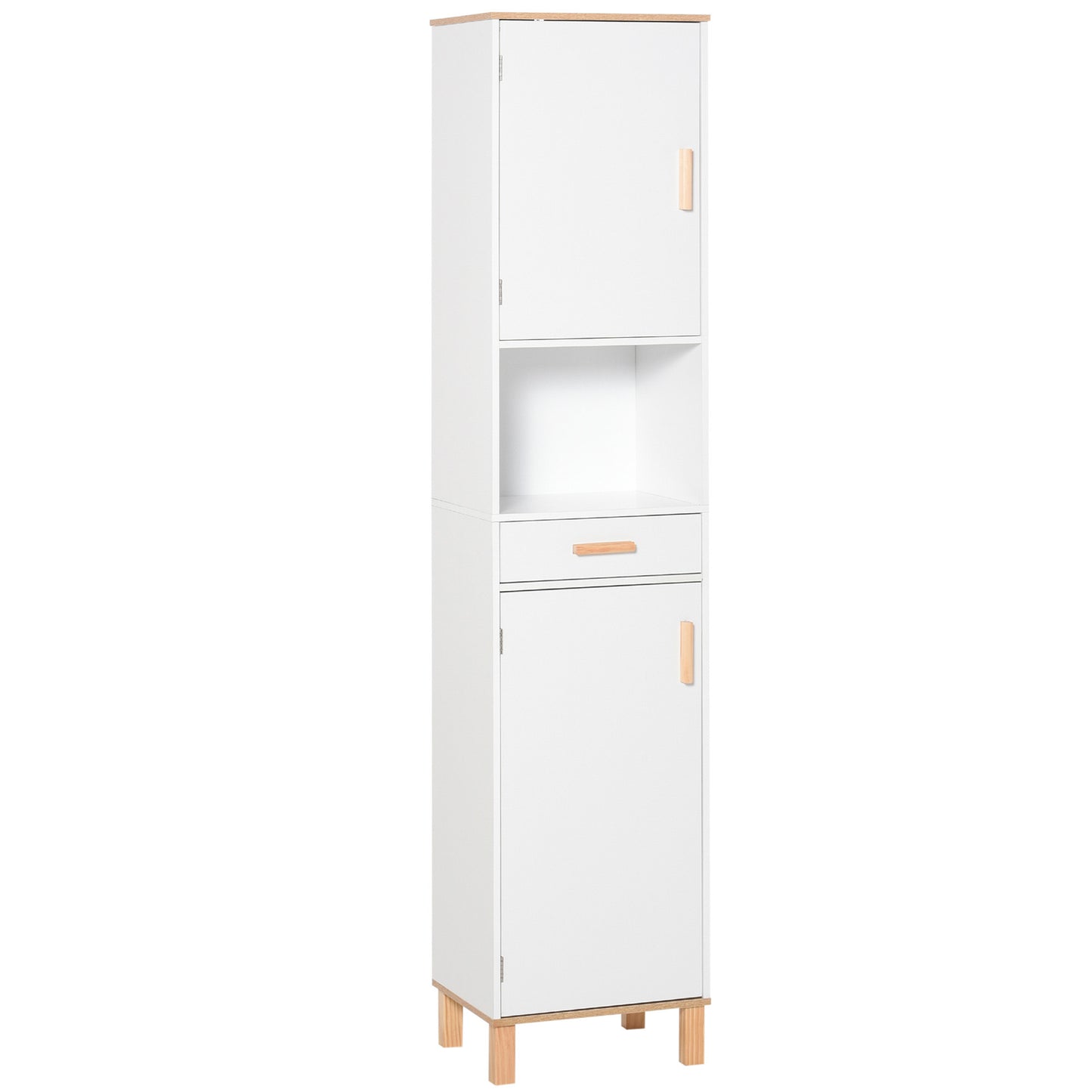 Dulap Coloana pentru Baie, Îngust Space Saver, din Lemn/MDF, cu Rafturi si Usi, Organizator Ergonomic, Alb