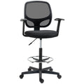 Scaun de birou reglabil pe inaltime cu cotiere, roti pivotante si scaun captusit cu cauciuc spuma, 64x57x110-132cm, negru