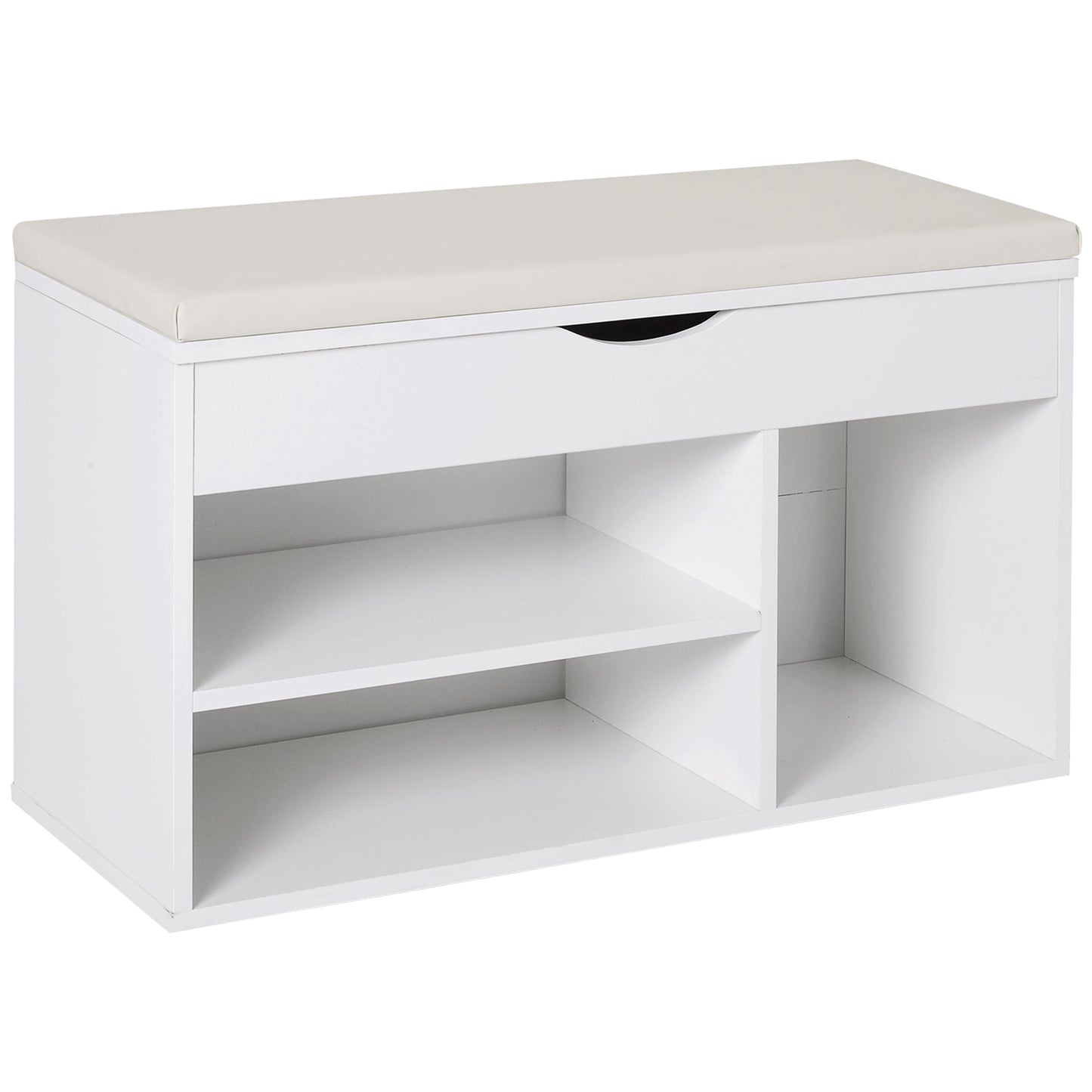 Bancă pentru Pantofi, soluție economisitoare de spațiu, cu șezut imblopat și capac rabatabil, pentru intrare, PAL, 80x30x47cm, Alb