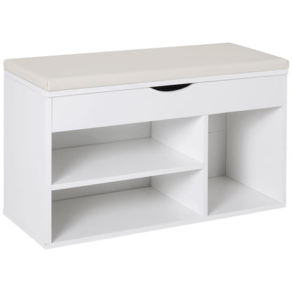 Bancă pentru Pantofi, soluție economisitoare de spațiu, cu șezut imblopat și capac rabatabil, pentru intrare, PAL, 80x30x47cm, Alb