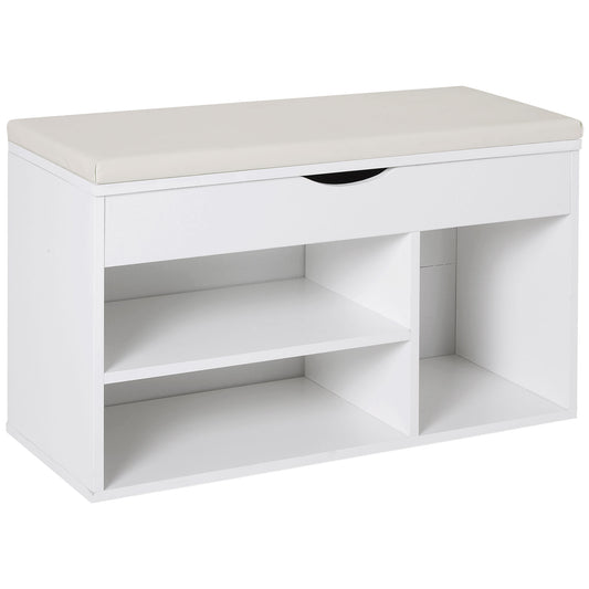 Bancă pentru Pantofi, soluție economisitoare de spațiu, cu șezut imblopat și capac rabatabil, pentru intrare, PAL, 80x30x47cm, Alb