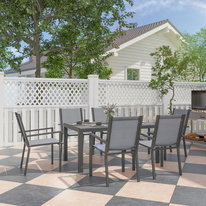 Set de Mobilier de Grădină cu 7 Piese, Masă și 6 Scaune Stivuibile, Mobilier din Oțel Textilen, Gri Deschis