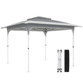 Pavilion Pop-Up pliabil 3.5x3.5 m cu acoperiș dublu și geantă, din metal și material Oxford, gri închis