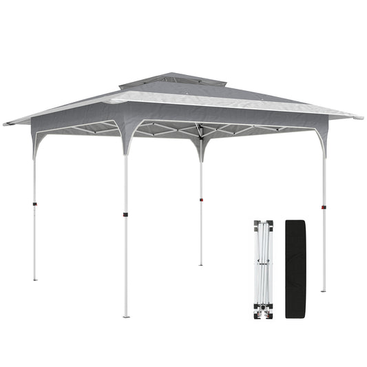 Pavilion Pop-Up pliabil 3.5x3.5 m cu acoperiș dublu și geantă, din metal și material Oxford, gri închis