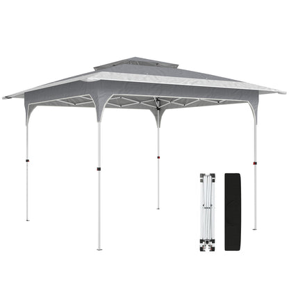 Pavilion Pop-Up pliabil 3.5x3.5 m cu acoperiș dublu și geantă, din metal și material Oxford, gri închis